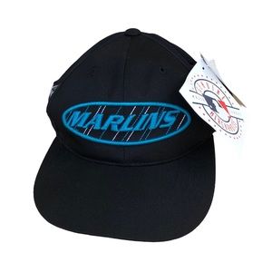 Annco MARLINS Baseball Cotton Blend Black Blue Adjustable Snap Back Youth Hat